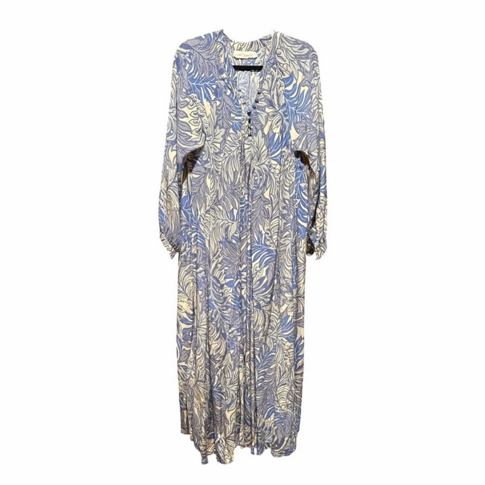 Natalie Martin Blue and Cream Patterned Silk Dress - Picture 3 of 6